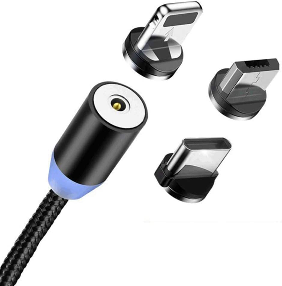  Cargador magnético giratorio 3 en 1 Cable de carga rápida en  forma de L y recto Cable de datos USB 3A para Android tipo C i-pho 3.3 ft  con soporte de
